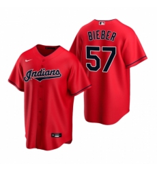 Mens Nike Cleveland Indians 57 Shane Bieber Red Alternate Stitched Baseball Jersey