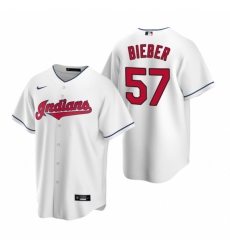 Mens Nike Cleveland Indians 57 Shane Bieber White Home Stitched Baseball Jersey