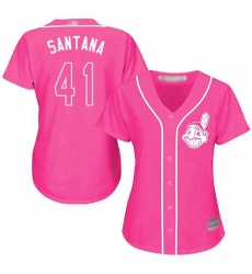 Indians #41 Carlos Santana Pink Fashion Women Stitched Baseball Jersey