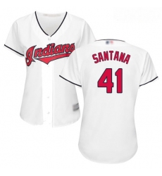 Indians #41 Carlos Santana White Home Women Stitched Baseball Jersey