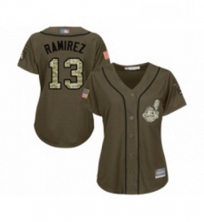 Womens Cleveland Indians 13 Hanley Ramirez Authentic Green Salute to Service Baseball Jersey 