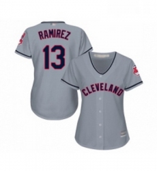 Womens Cleveland Indians 13 Hanley Ramirez Replica Grey Road Cool Base Baseball Jersey 