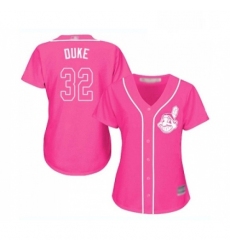 Womens Cleveland Indians 32 Zach Duke Replica Pink Fashion Cool Base Baseball Jersey 