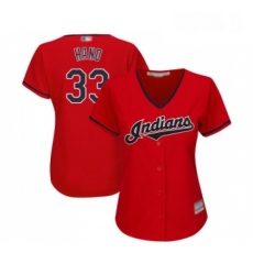 Womens Cleveland Indians 33 Brad Hand Replica Scarlet Alternate 2 Cool Base Baseball Jersey 