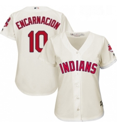 Womens Majestic Cleveland Indians 10 Edwin Encarnacion Replica Cream Alternate 2 Cool Base MLB Jersey