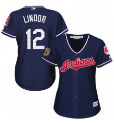 Womens Majestic Cleveland Indians 12 Francisco Lindor Authentic Navy Blue 2017 Spring Training Cool Base MLB Jersey