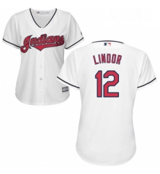 Womens Majestic Cleveland Indians 12 Francisco Lindor Authentic White Home Cool Base MLB Jersey