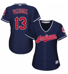 Womens Majestic Cleveland Indians 13 Omar Vizquel Authentic Navy Blue Alternate 1 Cool Base MLB Jersey 