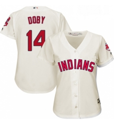 Womens Majestic Cleveland Indians 14 Larry Doby Authentic Cream Alternate 2 Cool Base MLB Jersey