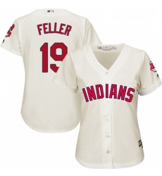 Womens Majestic Cleveland Indians 19 Bob Feller Replica Cream Alternate 2 Cool Base MLB Jersey