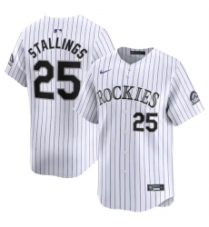 Men Colorado Rockies 25 Jacob Stallings White Home Limited Stitched Baseball Jersey