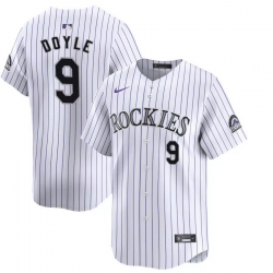 Men Colorado Rockies 9 Brenton Doyle White Home Limited Stitched Baseball Jersey