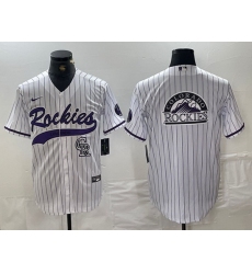 Men Colorado Rockies White Team Big Logo Cool Base Stitched Baseball Jersey 1