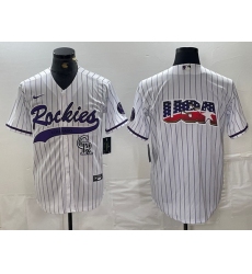 Men Colorado Rockies White Team Big Logo Cool Base Stitched Baseball Jersey 4