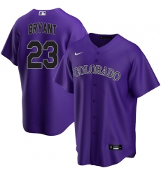 Men Nike Colorado Rockies Kris Bryant #23 Black Purple Cool Base Stitched Baseball Jersey
