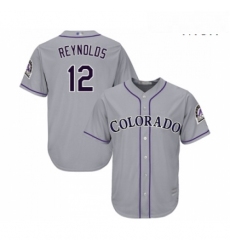 Mens Colorado Rockies 12 Mark Reynolds Replica Grey Road Cool Base Baseball Jersey 