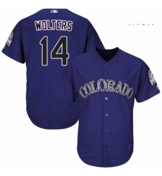Mens Majestic Colorado Rockies 14 Tony Wolters Replica Purple Alternate 1 Cool Base MLB Jersey 