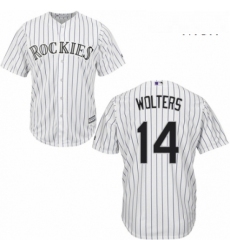 Mens Majestic Colorado Rockies 14 Tony Wolters Replica White Home Cool Base MLB Jersey 