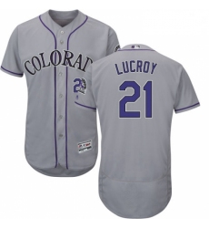 Mens Majestic Colorado Rockies 21 Jonathan Lucroy Grey Flexbase Authentic Collection MLB Jersey