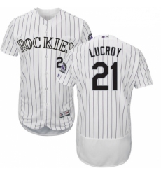 Mens Majestic Colorado Rockies 21 Jonathan Lucroy White Flexbase Authentic Collection MLB Jersey