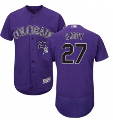 Mens Majestic Colorado Rockies 27 Trevor Story Purple Alternate Flex Base Authentic Collection MLB Jersey