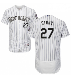 Mens Majestic Colorado Rockies 27 Trevor Story White Home Flex Base Authentic Collection MLB Jersey