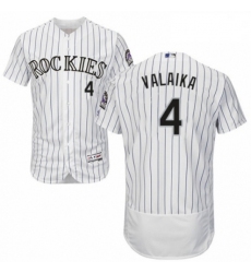 Mens Majestic Colorado Rockies 4 Pat Valaika White Home Flex Base Authentic Collection MLB Jersey