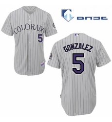 Mens Majestic Colorado Rockies 5 Carlos Gonzalez Authentic GreyBlue Strip Cool Base MLB Jersey