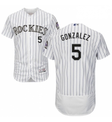 Mens Majestic Colorado Rockies 5 Carlos Gonzalez White Home Flex Base Authentic Collection MLB Jersey