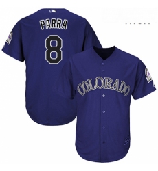 Mens Majestic Colorado Rockies 8 Gerardo Parra Replica Purple Alternate 1 Cool Base MLB Jersey