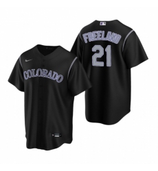 Mens Nike Colorado Rockies 21 Kyle Freeland Black Alternate Stitched Baseball Jersey