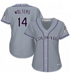 Womens Majestic Colorado Rockies 14 Tony Wolters Authentic Grey Road Cool Base MLB Jersey 