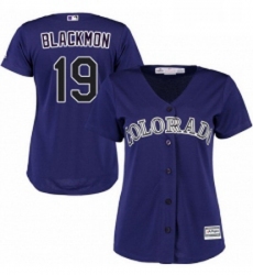 Womens Majestic Colorado Rockies 19 Charlie Blackmon Replica Purple Alternate 1 Cool Base MLB Jersey