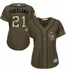 Womens Majestic Colorado Rockies 21 Kyle Freeland Authentic Green Salute to Service MLB Jersey 