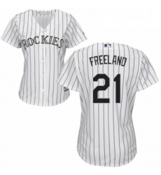 Womens Majestic Colorado Rockies 21 Kyle Freeland Authentic White Home Cool Base MLB Jersey 