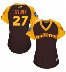 Womens Majestic Colorado Rockies 27 Trevor Story Authentic Brown 2016 All Star National League BP Cool Base MLB Jersey