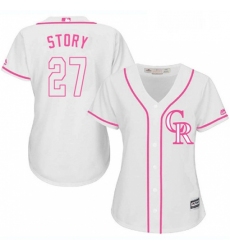 Womens Majestic Colorado Rockies 27 Trevor Story Authentic White Fashion Cool Base MLB Jersey