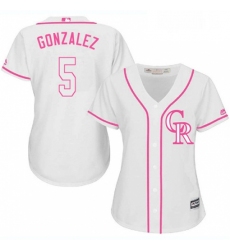 Womens Majestic Colorado Rockies 5 Carlos Gonzalez Replica White Fashion Cool Base MLB Jersey
