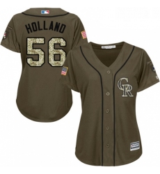 Womens Majestic Colorado Rockies 56 Greg Holland Replica Green Salute to Service MLB Jersey 