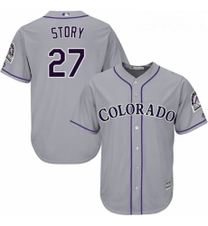 Youth Majestic Colorado Rockies 27 Trevor Story Authentic Grey Road Cool Base MLB Jersey