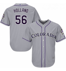 Youth Majestic Colorado Rockies 56 Greg Holland Authentic Grey Road Cool Base MLB Jersey 