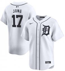 Men Detroit Tigers 17 Jace Jung White 2024 Home Limited Stitched Baseball Jersey