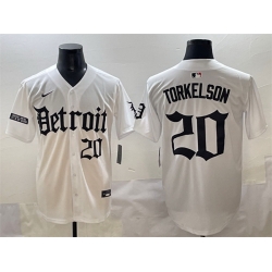Men Detroit Tigers 20 Spencer Torkelson White  27Motor Gothic Edition 27 Vapor Premier Limited Stitched Baseball Jersey