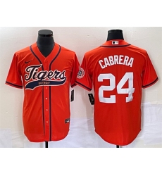 Men Detroit Tigers 24 Miguel Cabrera Orange Cool Base Stitched Baseball Jersey