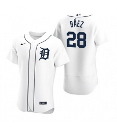 Men Detroit Tigers 28 Javier B E1ez White Flex Base Stitched jersey