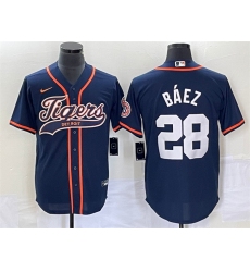 Men Detroit Tigers 28 Javier Baez Navy Cool Base Stitched Baseball Jersey