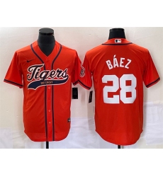 Men Detroit Tigers 28 Javier Baez Orange Cool Base Stitched Baseball Jersey