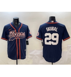 Men Detroit Tigers 29 Tarik Skubal Navy With Patch Cool Base Stitched Baseball Jersey