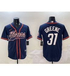 Men Detroit Tigers 31 Riley Greene Navy With Patch Cool Base Stitched Baseball Jersey