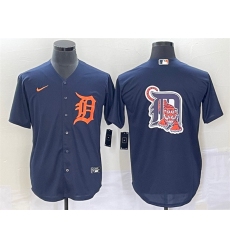 Men Detroit Tigers Navy Orange Team Big Logo Cool Base Stitched Jersey